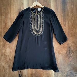 Parker black silk tunic with gold sequin detail